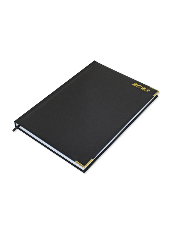 

FIS 2023 Vinyl 1-Side Padded Gold Corners English Diary, A4 Size, FSDI48EG23BK, Black