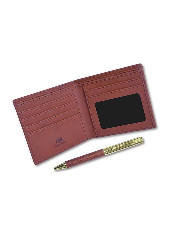 FIS Italian PU Bi-Fold Wallet and Pen Gift Set for Men, FSCLWPMR, Maroon