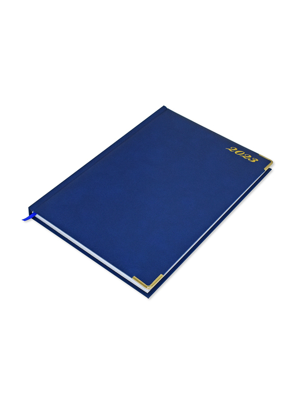 

FIS 2023 Vinyl 1-Side Padded Gold Corners English Diary, A4 Size, FSDI48EG23BL, Blue