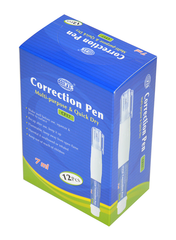 FIS 12-Piece Correction Pen, 7ml, FSCF17, White