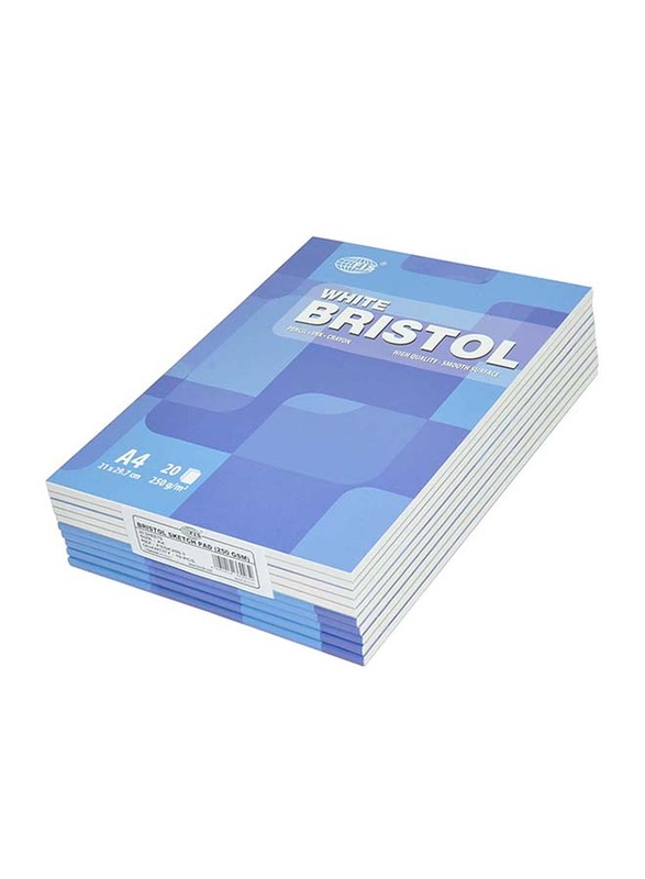 

FIS 10-Piece Bristol Sketch Pad Set, 20 Sheets, A4 Size, FSSK250-1, White