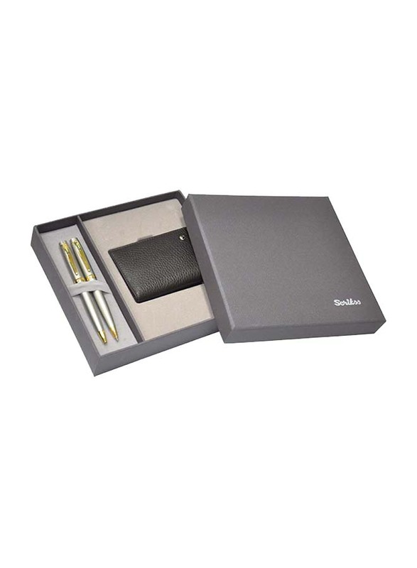 Scrikss 3-Pieces DR201 Wallet + Ball Pen + Mechanical Pencil Special Gift Sets for Men, OSGT52652, Brown