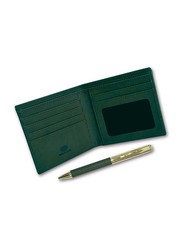 FIS Italian PU Bi-Fold Wallet and Pen Gift Set for Men, FSCLWPGR, Green