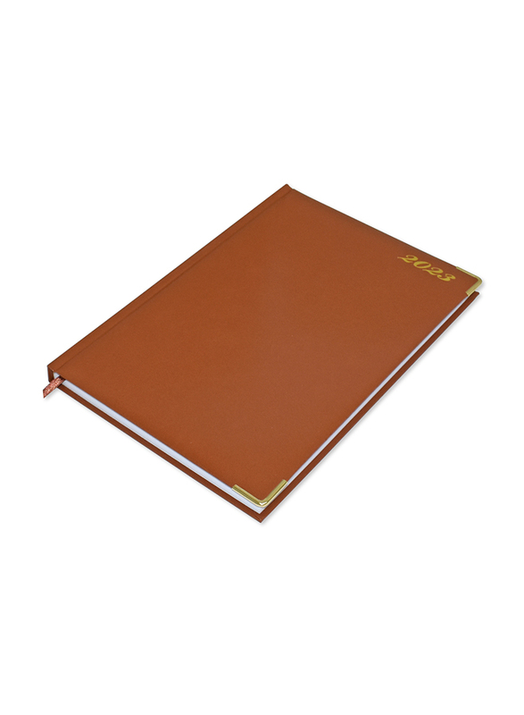 

FIS 2023 Vinyl 1-Side Padded Gold Corners English Diary, A4 Size, FSDI48EG23BR, Brown