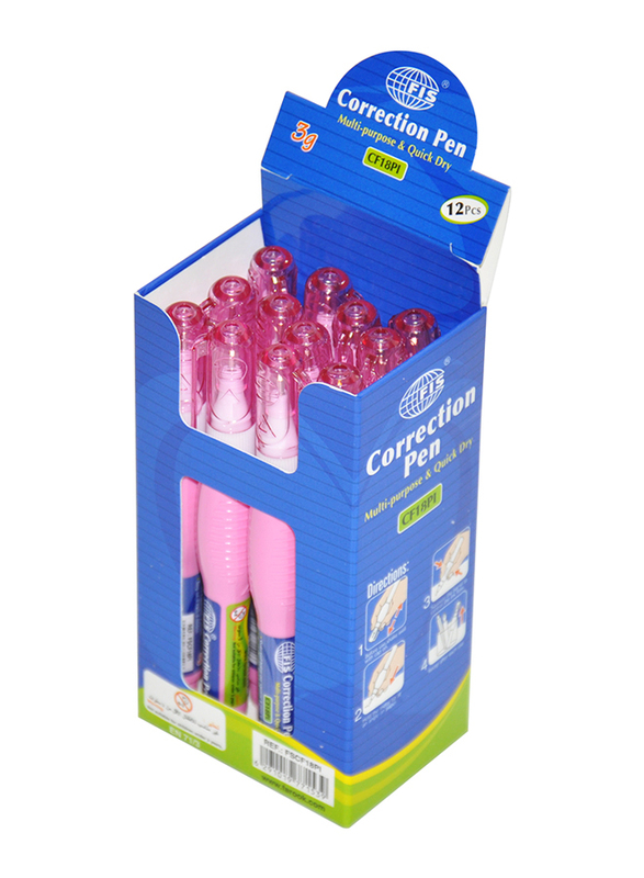 FIS 12-Piece Correction Pen, 3g, FSCF18PI, Pink