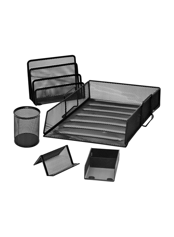 

FIS Metal Mesh Office Set, 5 Pieces, FSDSMM01BK, Black