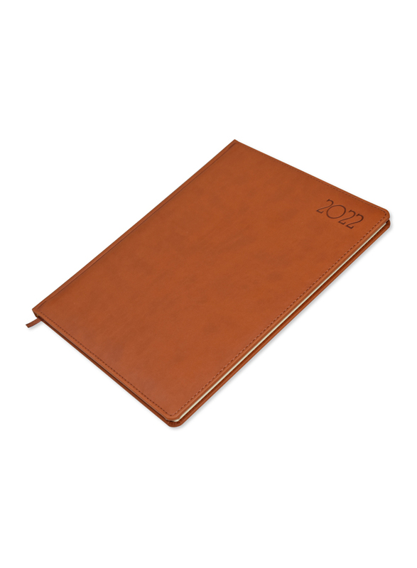 

FIS 2022 Golden Executive Bonded Leather 1-Side Padded English Notebook, 128 Sheets, 70 GSM, FSDI35EP22BR, Brown