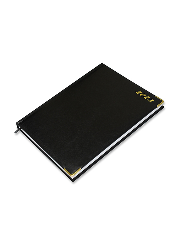 

FIS Vinyl 2022 1-Side Padded English Diary with Gold Corner, 320 Sheets, 60 GSM, A4 Size, FSDI48EG22BK, Black