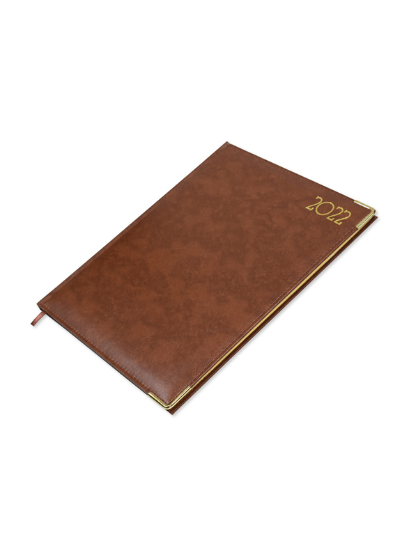 

FIS Golden Executive 2022 English/French 1-Week At A Glance Notebook, 128 Sheets, 70 GSM, FSDI35EG22BR, Brown