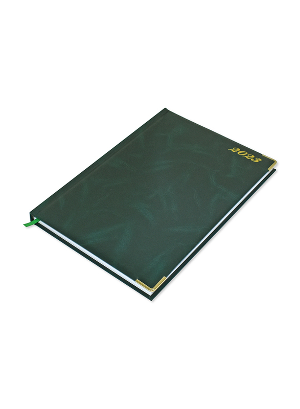 

FIS 2023 Vinyl 1-Side Padded Gold Corners English Diary, A4 Size, FSDI48EG23GR, Green
