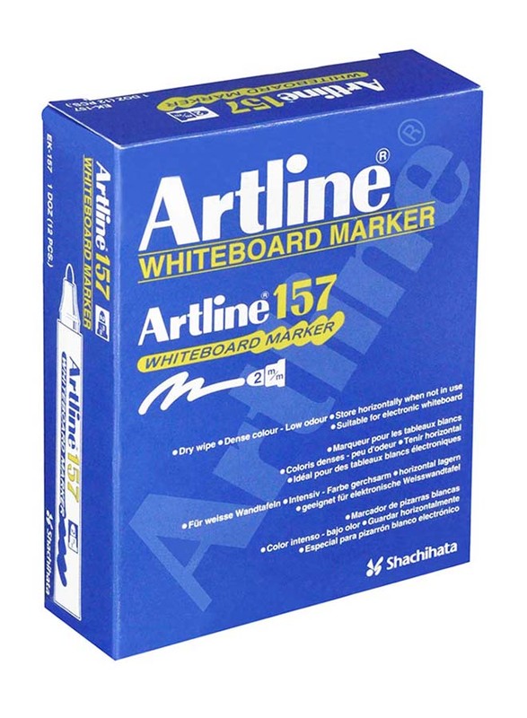 Artline 12-Piece 157 Refill White Board Marker Set, Bullet Style Nib, 2.0mm, Fine Red