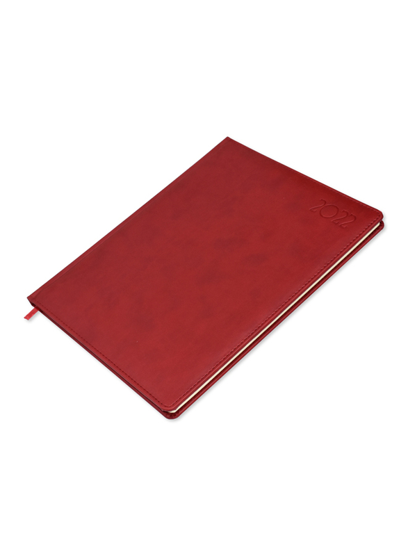 

FIS 2022 Golden Executive Bonded Leather 1-Side Padded English Notebook, 128 Sheets, 70 GSM, FSDI35EP22MR, Maroon