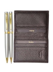 Scrikss 3-Pieces DR201 Wallet + Ball Pen + Mechanical Pencil Special Gift Sets for Men, OSGT52652, Brown