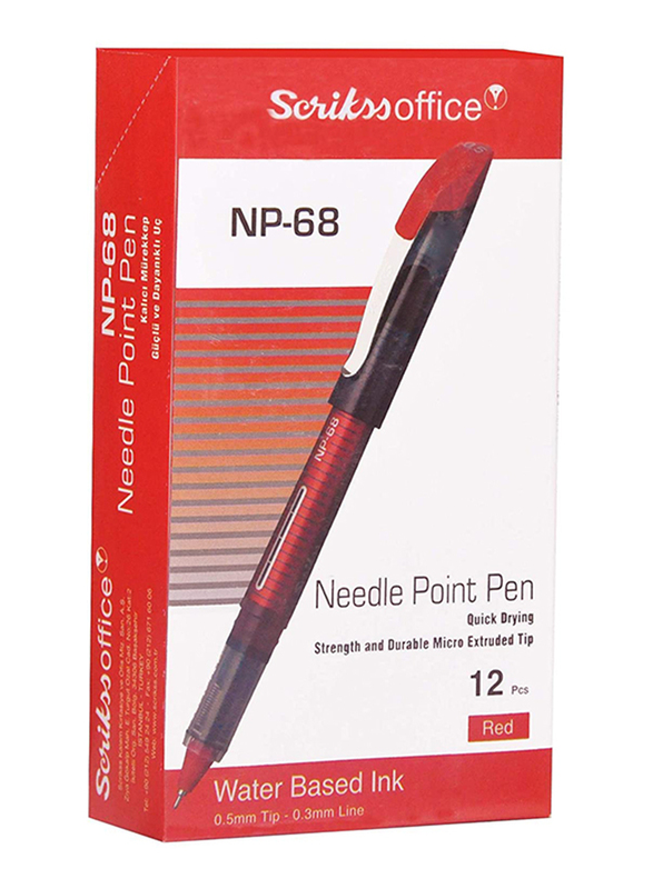 Scrikss 12-Piece Needle Point Pen, 0.5mm, OSBP78799, Red