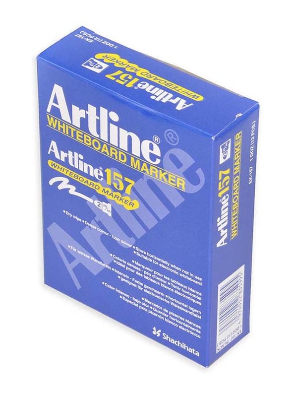 Artline 12-Piece 157 Refill White Board Marker Set, Bullet Style Nib, 2.0mm, Black