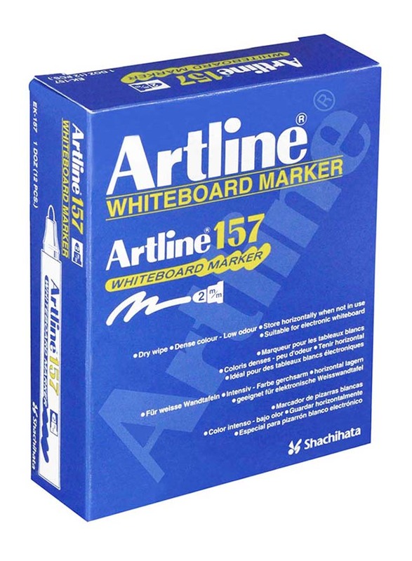 Artline 12-Piece 157 Refill White Board Marker Set, Bullet Style Nib, 2.0mm, Blue