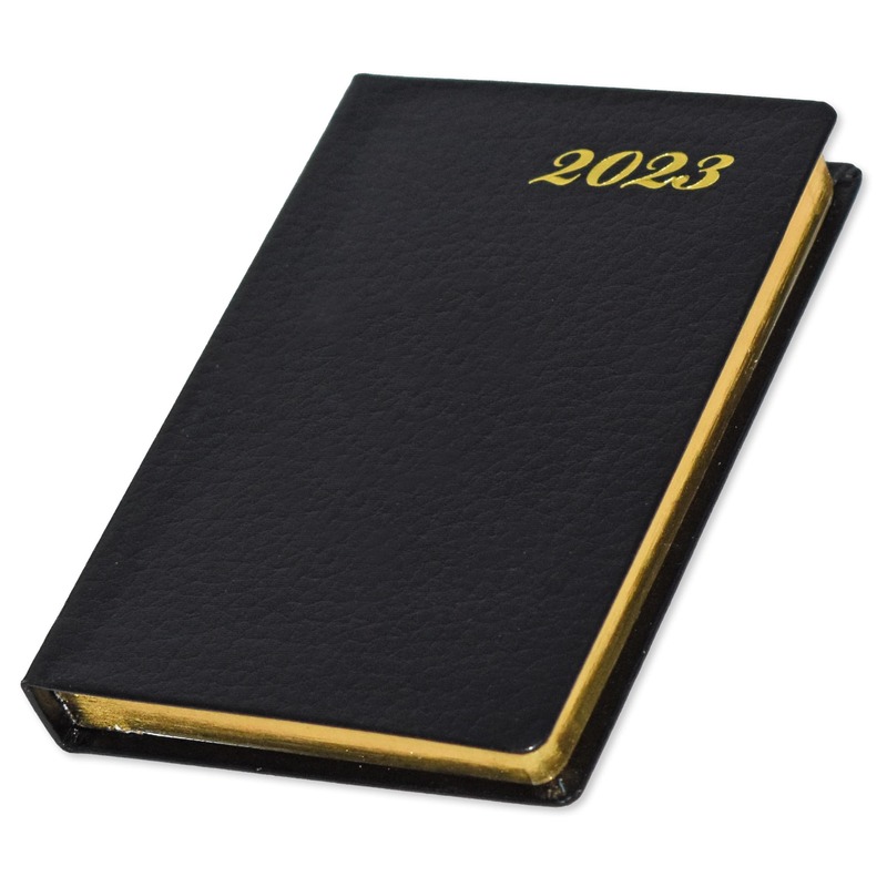 

FIS 2023 English Golden Bonded Leather Pocket Diary, 208 Sheets, 70 GSM, FSDI10EGB23BK, Black