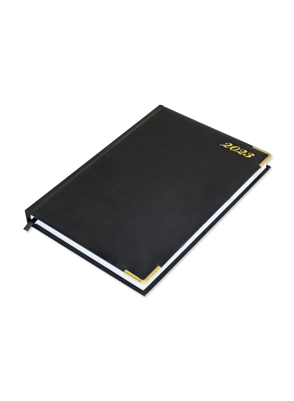 

FIS 2023 1-Side Padded Gold Corner English Agenda Diary, FSDI75EVG23BK, Black