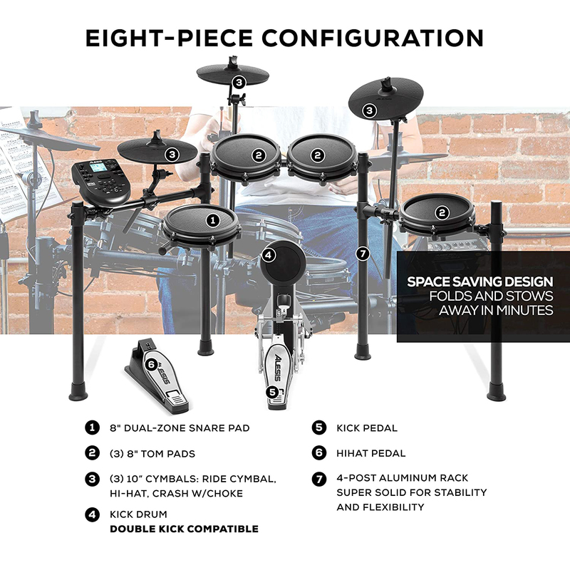 Alesis Nitro Mesh Kit with 8-Piece Electronic Drum Kit & Mesh Heads, Black