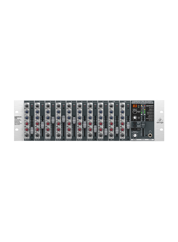 

Behringer Premium 12-Input Mic/Line Rack Mixer with XENYX Mic Preamplifiers, British EQ's and Multi-FX Processor, RX1202FX, Silver/Black