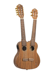 Ortega Hydra Custom Built Series Double Neck Ukulele, Walnut Fingerboard, Natural