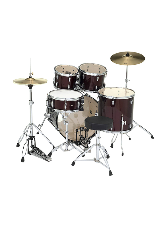 Pearl RS525SC/C91 Roadshow 5-Piece Complete Drum Set with Cymbal and Stand, Red Wine