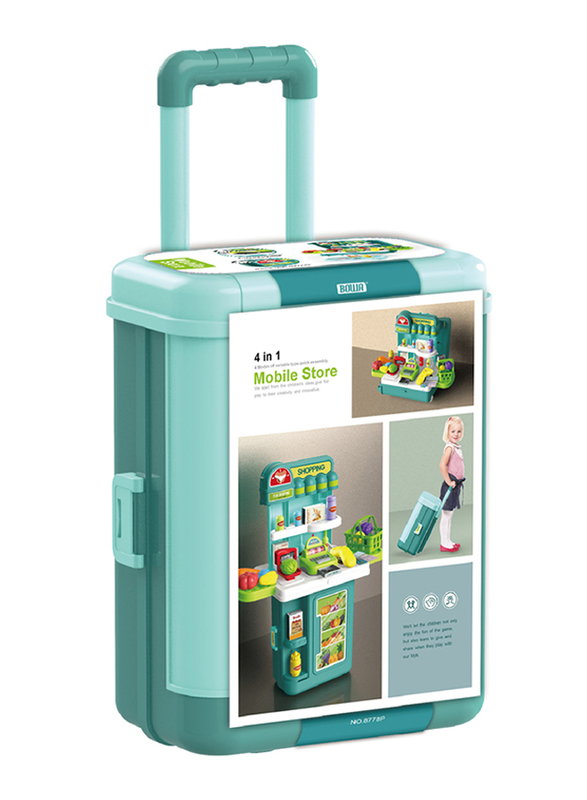 

Bowa 4 in 1 Mobile Supermarket Suitcase Trolley Case Pretend Play Set, Green, Ages 3+