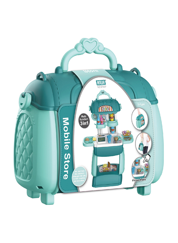 

Bowa 3 in 1 Multifunction Supermarket Shopping Toys with Suitcase Set, Blue, 35 Pieces, Ages 3+