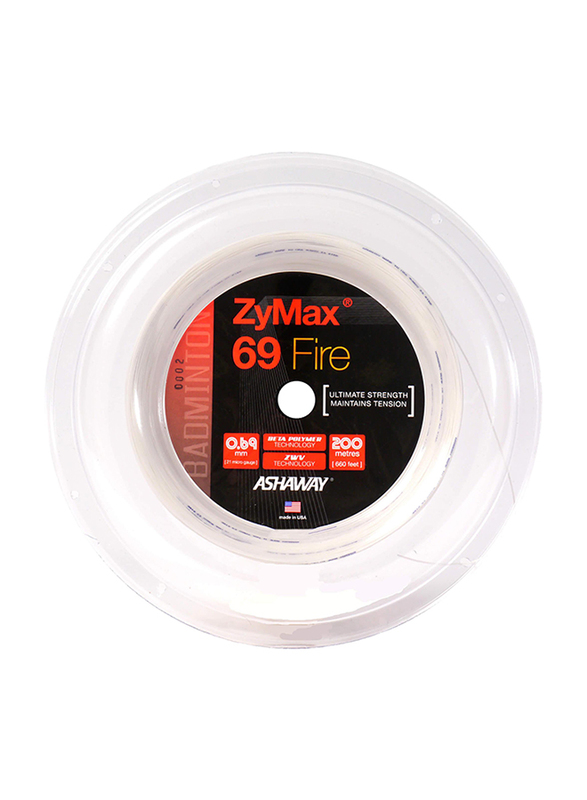 

Ashaway Zymax 69 Fire Badminton String Reel, 0.69mm, White