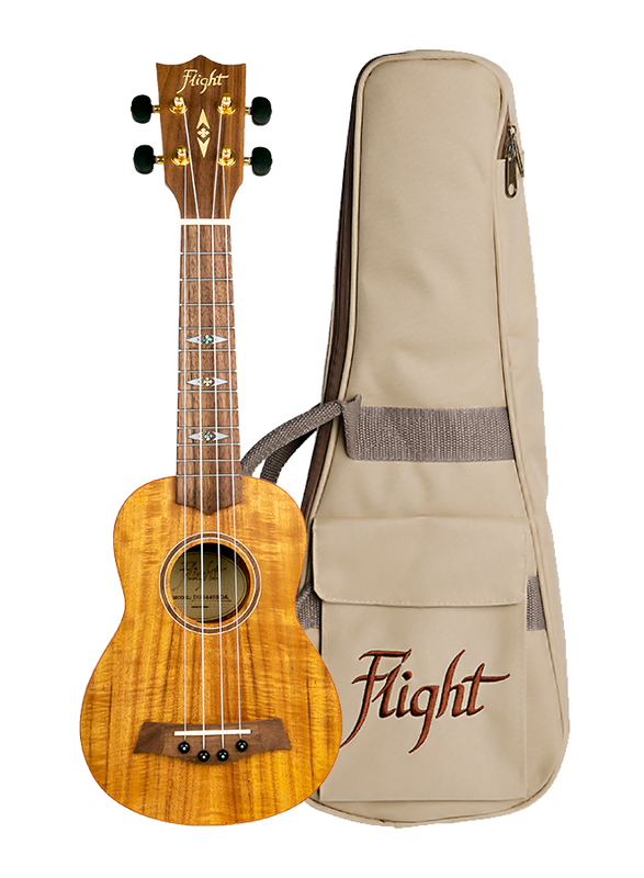 Flight DUS440 Acacia Soprano Ukulele with Aquila Super Nylgut Strings, Walnut Fingerboard, Brown