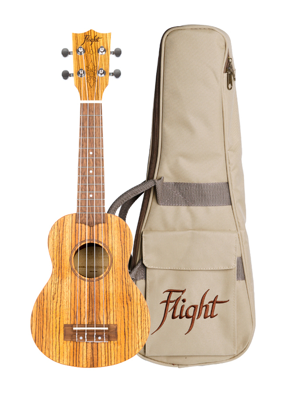 

Flight DUS322 Soprano Ukulele with Bag, Walnut Fingerboard, Zebrawood Beige