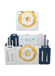 HOCC Donut 14 Panel Foldable Play Pens for Child Safety, White/Blue