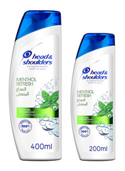 Head & Shoulders Menthol Refresh Anti-Dandruff Shampoo for All Hair Types, 400ml + 200ml, 2 Pieces