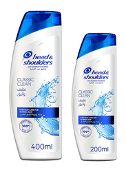 Head & Shoulders Classic Clean Anti-Dandruff Shampoo for All Hair Types, 400ml + 200ml, 2 Pieces