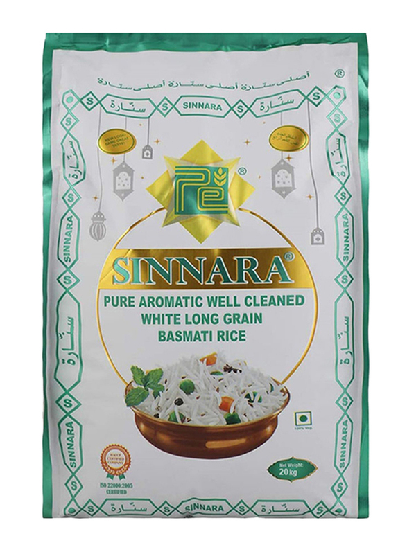 Sinnara Pure Aromatic Well Cleaned White Long Grain Basmati Rice, 20 Kg