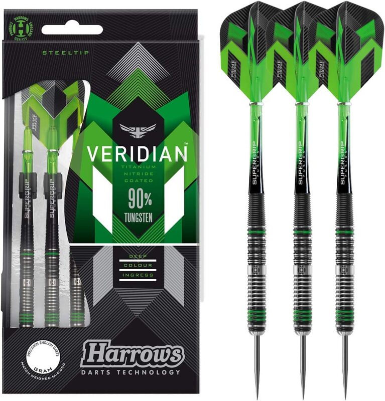 

Harrows 3-Piece Veridian Tungsten Steel Tip Darts, 23gm, Black/Green