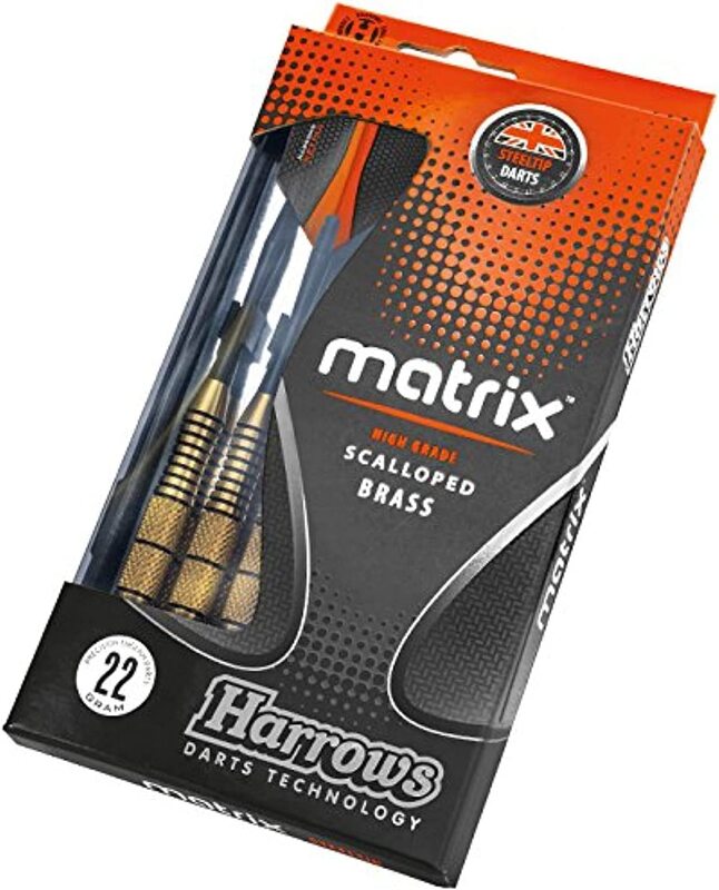 

Harrows 3-Piece Matrix Top Steel Tip Brass Darts, 22gm, Black/Gold