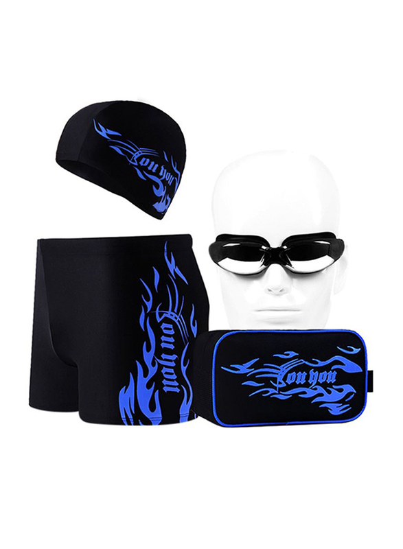 

Swimming Accessories Set, 4 Pieces (Shorts-Cap-Goggles-Bag), Black/Blue