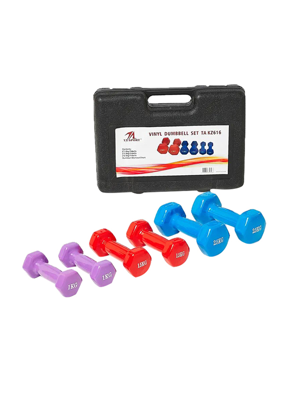 

Livepro TA Sports KZ616 Vinyl Dumbbell Set, 1KG/1.5KG/2.5KG, Multicolour