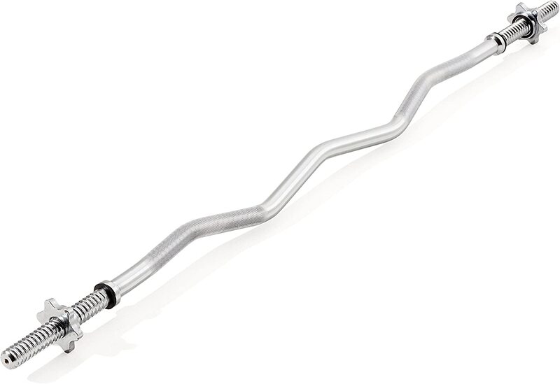 

York Fitness Spinlock EZ Curl Bar, Silver