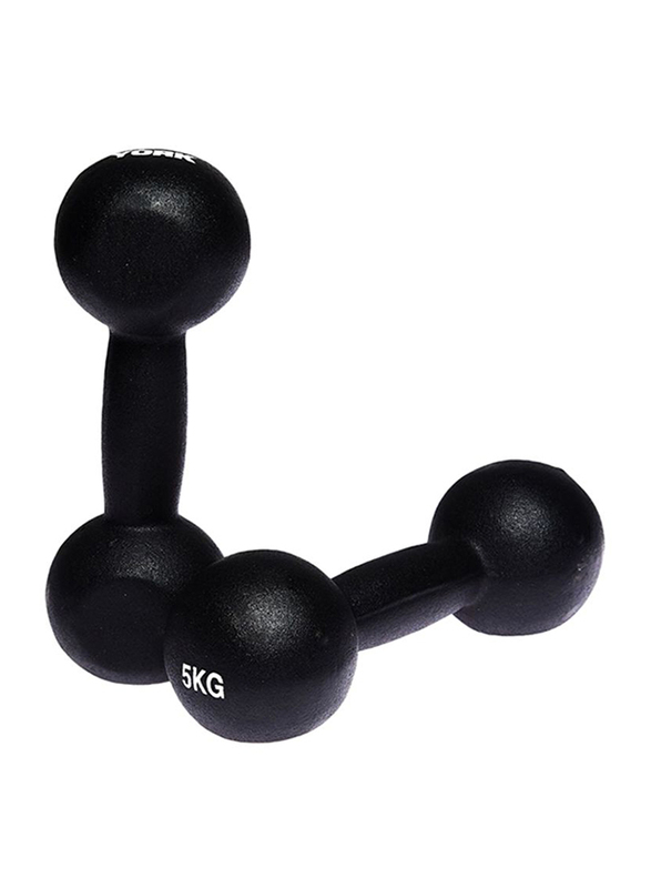 

York Fitness Neoprene Dumbbells Set, 2 x 5KG, Black