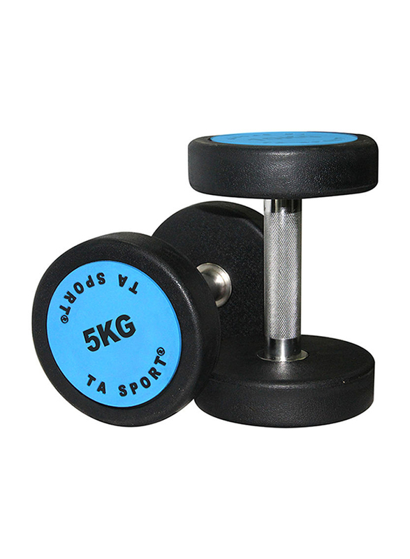 

TA Sport Round Rubber Dumbbells Set, 2 x 5KG, Black/Blue