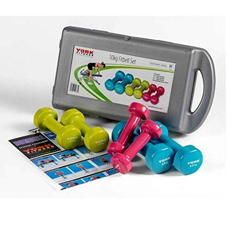 

York Fitness 1678 Vinyl Fitbell Set with Case, 10 KG, Multicolour