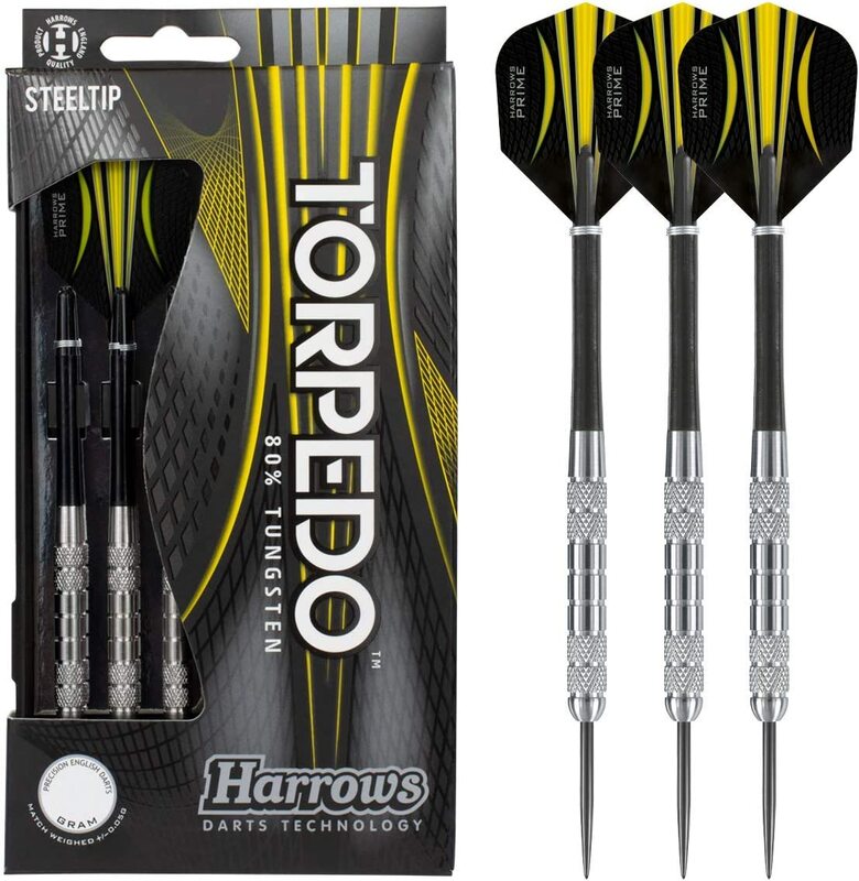 

Harrows 3-Piece Torpedo Tungsten Steel Tip Darts, 23gm, Silver/Black