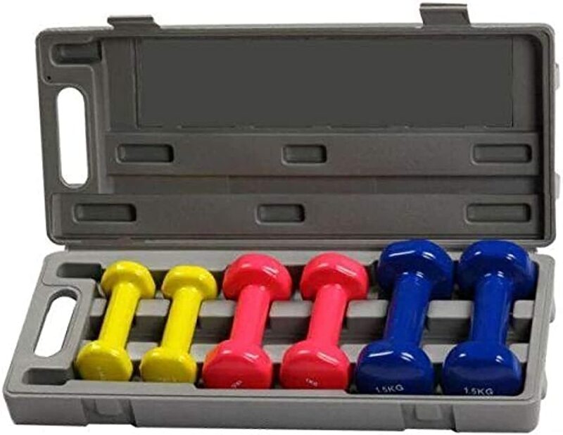 

Generic Emfil Vinyl Neoprene Dumbbell Set with Box, 6 Pieces, Multicolour