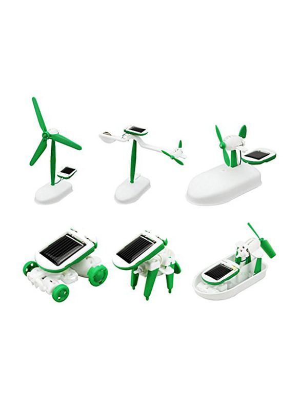 

Kid's 6 In 1 Solar Power Manual Assemble Educational Boat Fan Car Robot DIY Toy, Green/White