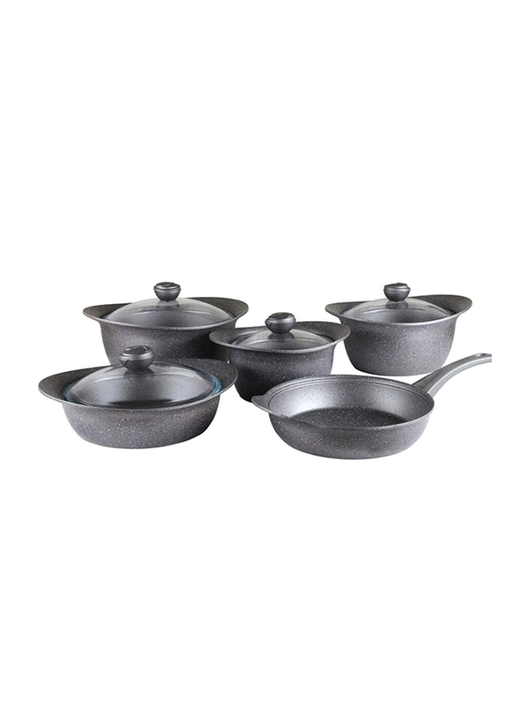 

OMS Collection 9-Pieces Oven Safe Granitec Round Cookware Set, Grey