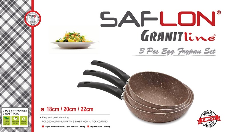 

SAFLON- 3PCS GRANITEC FRYPAN -BROWN COLOR -MADE IN TURKEY