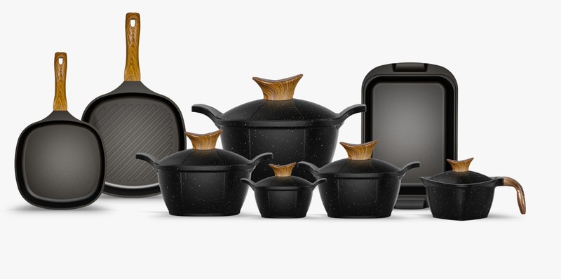 

NEOKLEIN - Titanium 13pcs Square Cookware Set Black Color