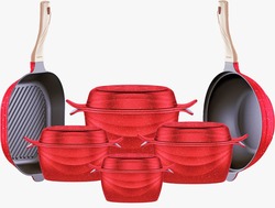 NEOKLEIN - PROPLUS TITANIUM COOKWARE 10PCS SET RED COLOR